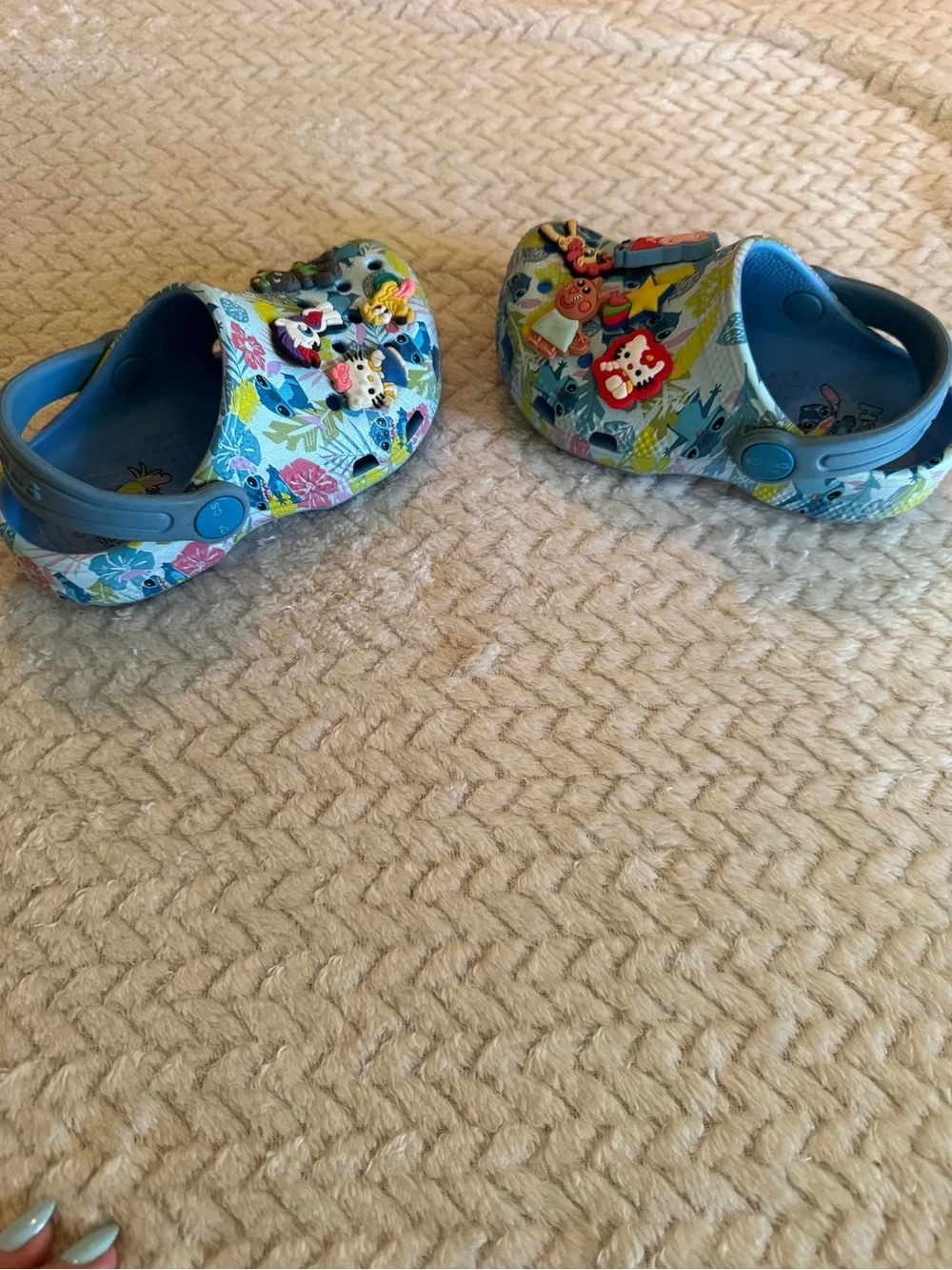 Disney Crocs Stitch Light Blue Floral Kids Clog Sandals with Character Jibbitz